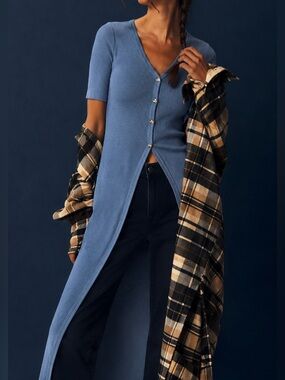 T.La Denim  Rib Duster Cardigan